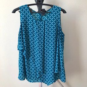 Worthington Sheer Blue and White Design Tank Top